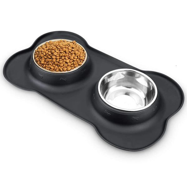 Benepaw Double Dog Bowl with Non-Slip Silicone Mat - Stainless Steel Pet Feeder