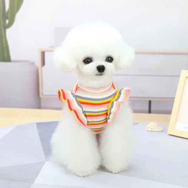 Corduroy Ruffle Striped Vest Dress for Dogs and Cats