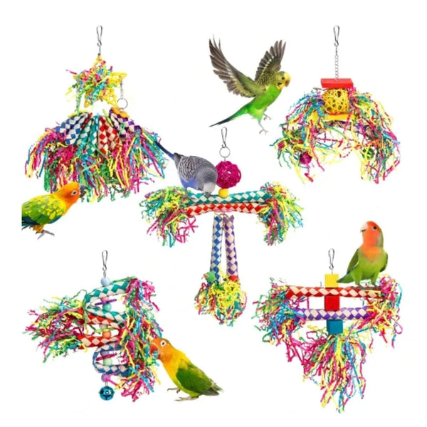 Premium Parrot Toy Set - Natural Wood & Woven Enrichment Toys