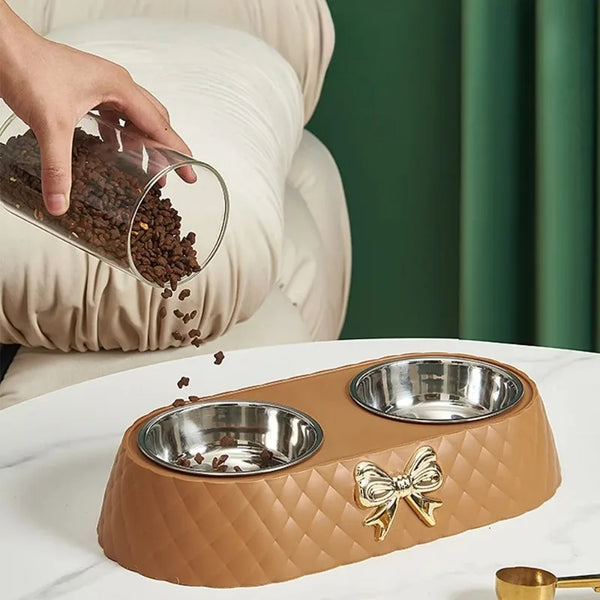 Bowtie Double Pet Bowl - Non-Slip Food and Water Bowls for Dogs and Cats