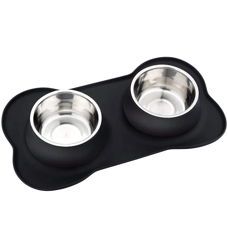 Benepaw Double Dog Bowl with Non-Slip Silicone Mat - Stainless Steel Pet Feeder