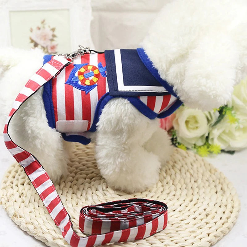 Navy Style Dog Harness & Leash Set - Adjustable Vest Harness for Small to Medium Dogs & Cats