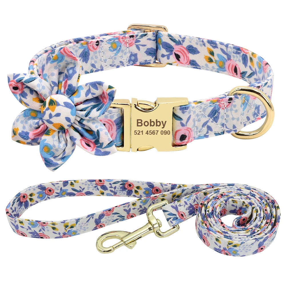 Personalized Dog Collar and Leash Set - Custom Engraved ID Collar