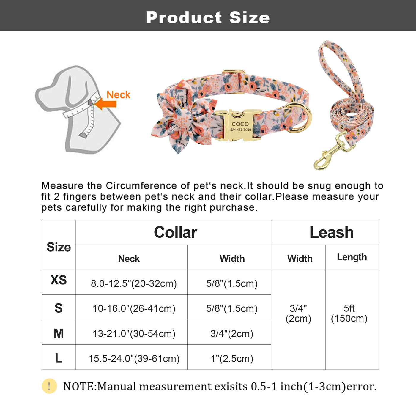 Personalized Dog Collar and Leash Set - Custom Engraved ID Collar