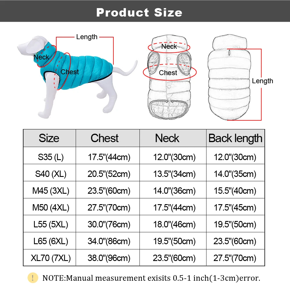 Reversible Waterproof Dog Vest - 3-Layer Winter Jacket for Small to Large Dogs