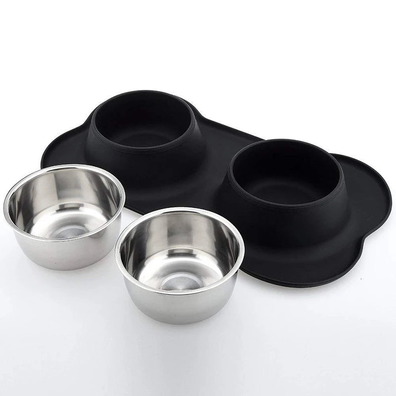 Benepaw Double Dog Bowl with Non-Slip Silicone Mat - Stainless Steel Pet Feeder