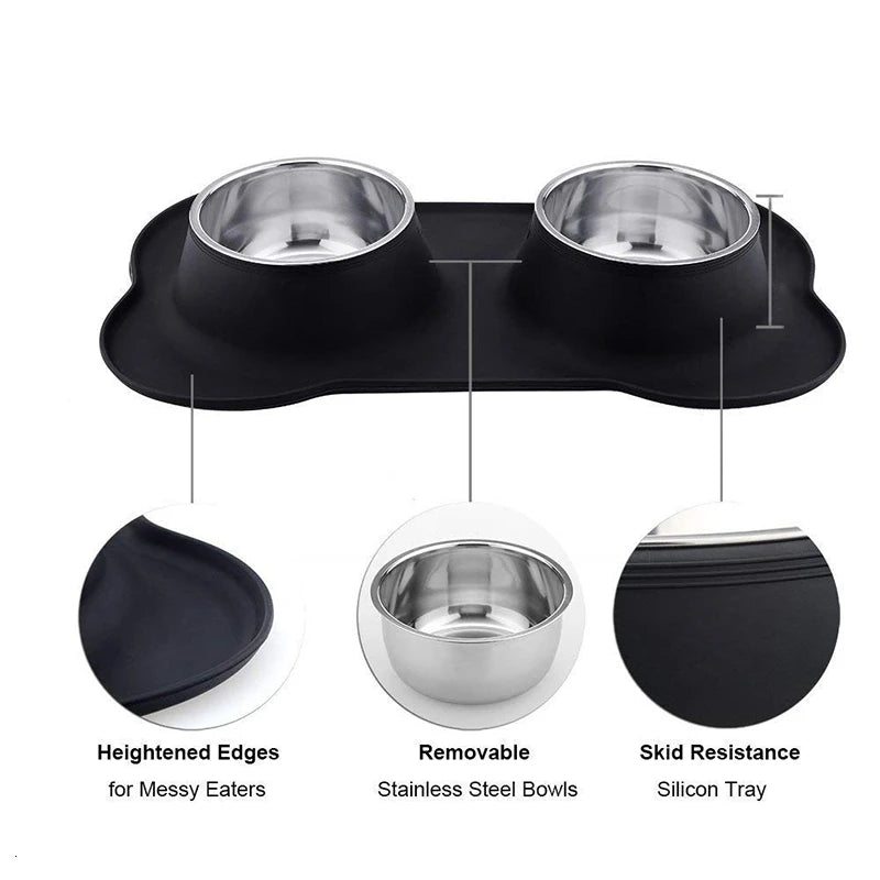 Benepaw Double Dog Bowl with Non-Slip Silicone Mat - Stainless Steel Pet Feeder