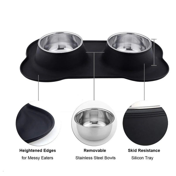 Benepaw Double Dog Bowl with Non-Slip Silicone Mat - Stainless Steel Pet Feeder