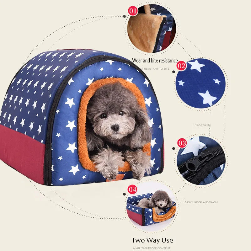 Warm Foldable Pet House - Comfortable Kennel Bed for Dogs & Cats