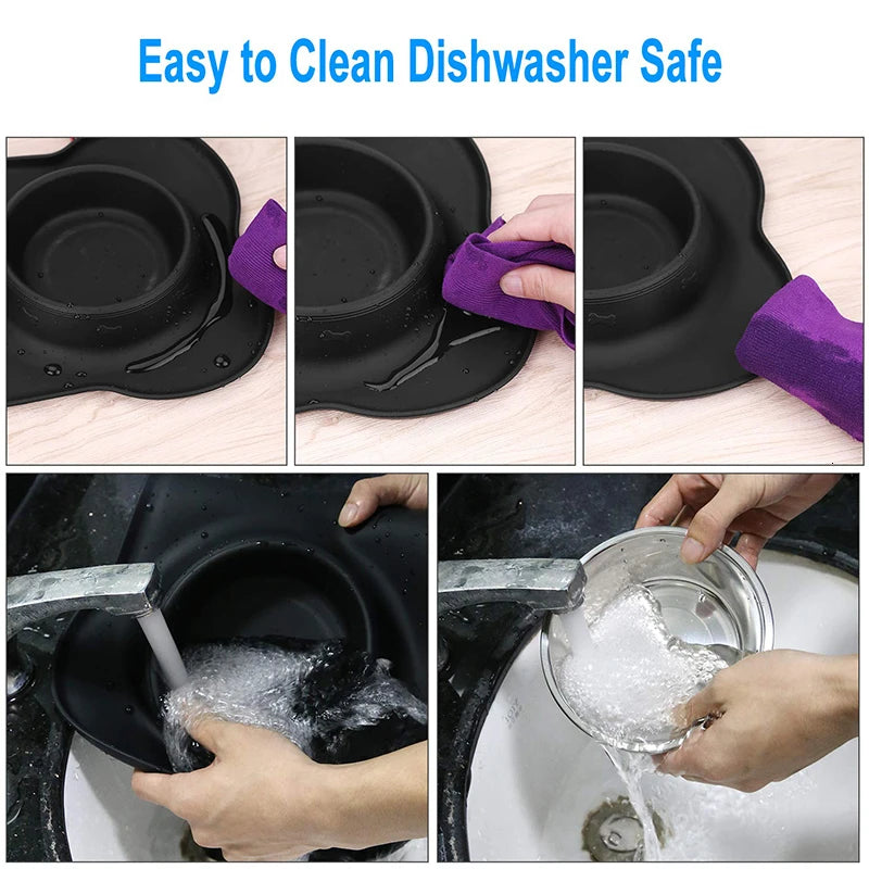 Benepaw Double Dog Bowl with Non-Slip Silicone Mat - Stainless Steel Pet Feeder