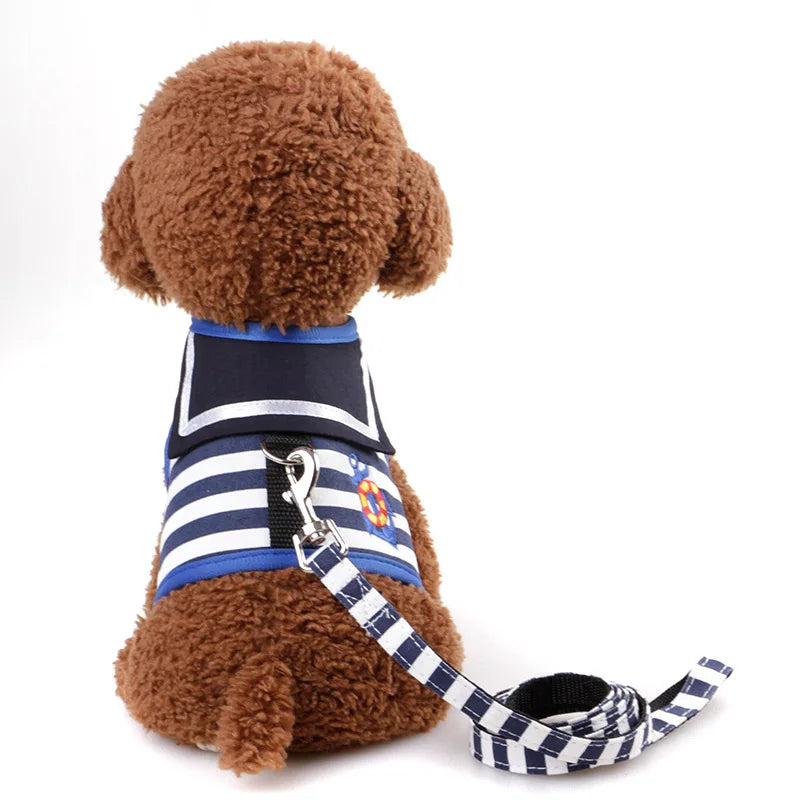 Navy Style Dog Harness & Leash Set - Adjustable Vest Harness for Small to Medium Dogs & Cats
