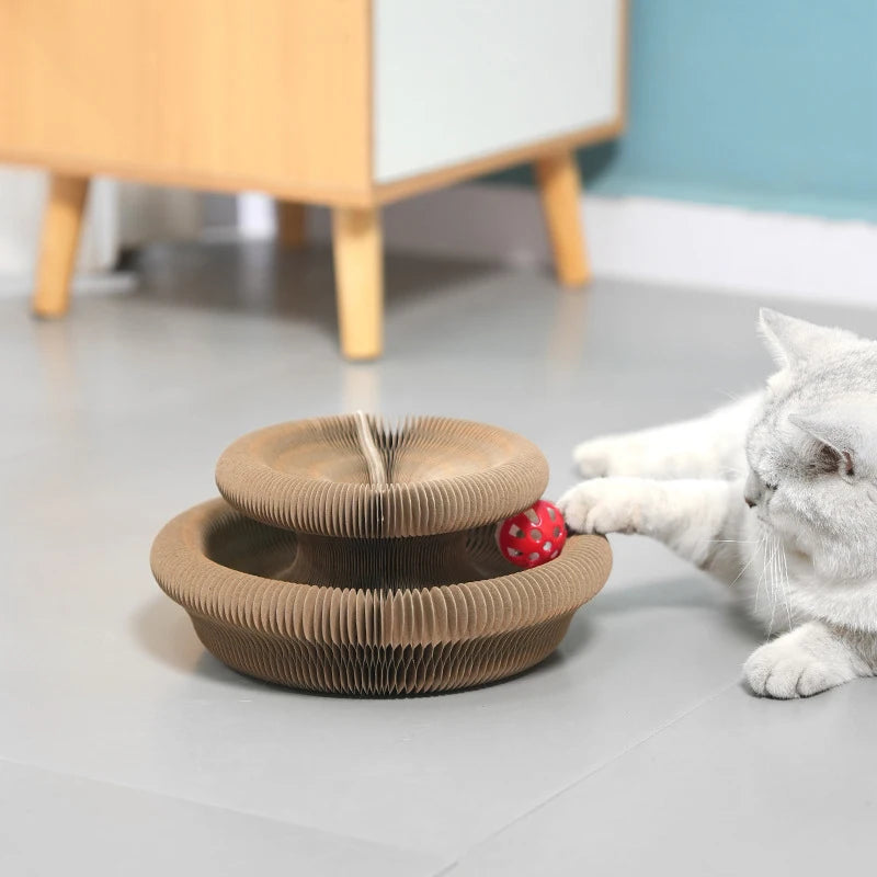 Round Corrugated Cat Scratching Board with Ball Toy