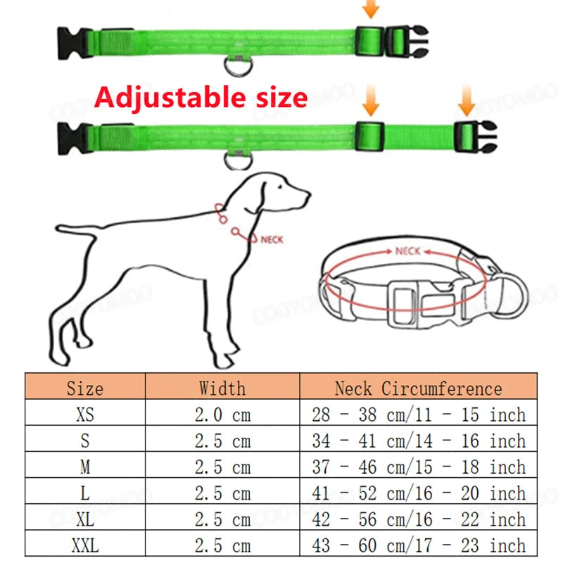 LED USB Rechargeable Dog Collar - 3 Light Modes Safety Collar