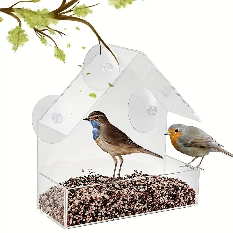 Clear Acrylic Window Bird Feeder with Suction Cups - Outdoor Wildlife Viewing