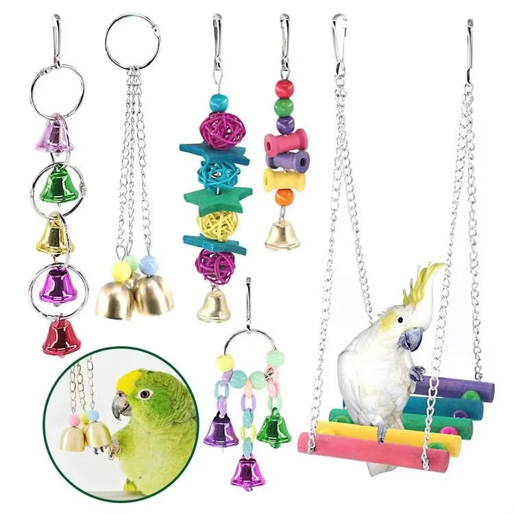 Premium Parrot Toy Set - Natural Wood & Woven Enrichment Toys