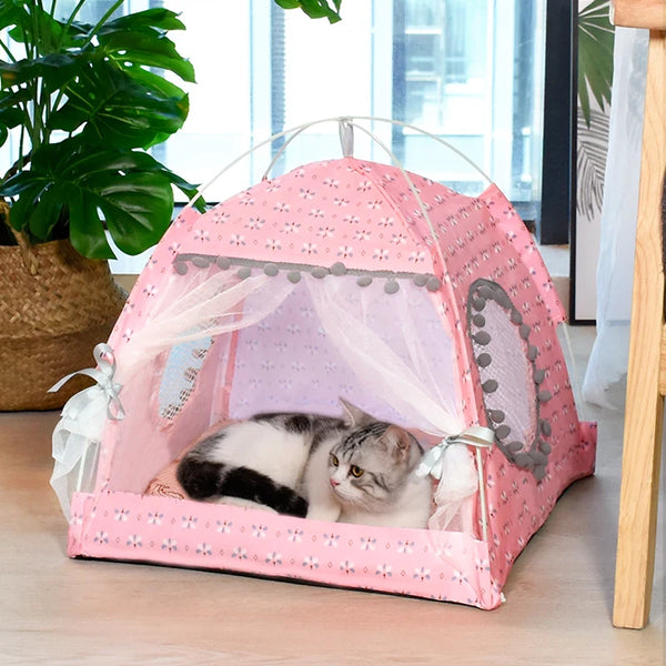 Semi-Enclosed Cat Tent Bed - Breathable Velvet Pet House