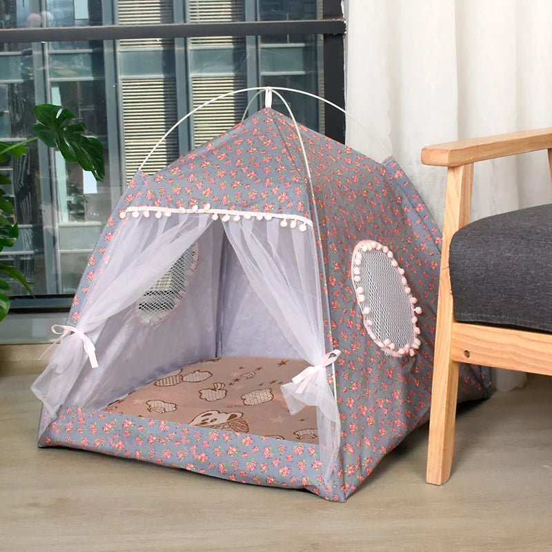 Semi-Enclosed Cat Tent Bed - Breathable Velvet Pet House
