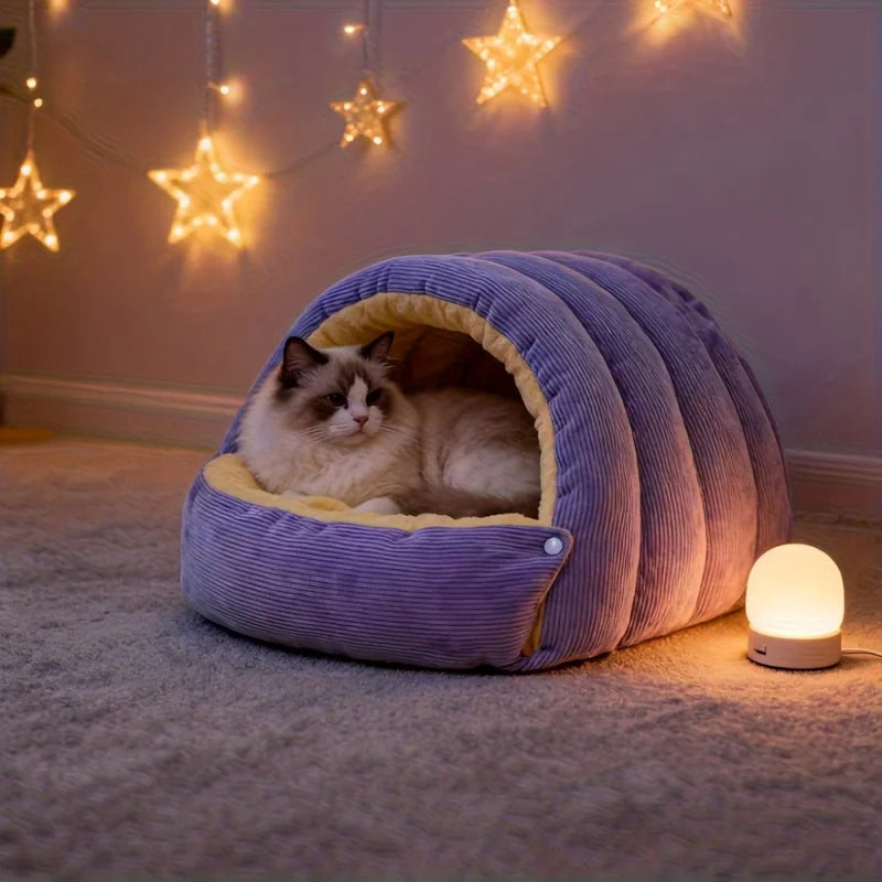 Premium Winter Warm Cat Bed - Soft Plush Pet Sleeping Cave