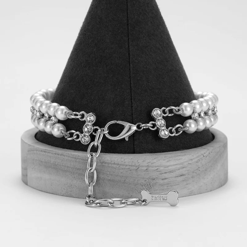 Luxury Pearl & Rhinestone Pet Collar - Elegant Necklace for Cats & Small Dogs