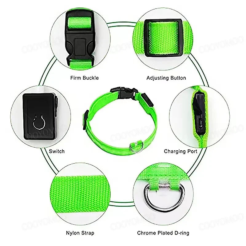 LED USB Rechargeable Dog Collar - 3 Light Modes Safety Collar