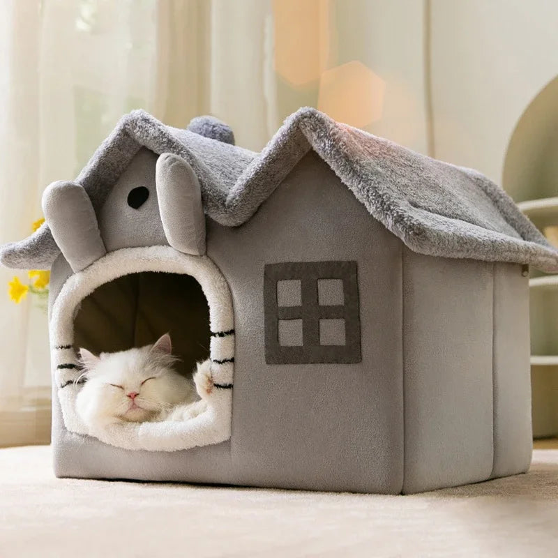 Cozy Pet Cave Bed - Foldable Winter Warm House for Cats & Small Dogs