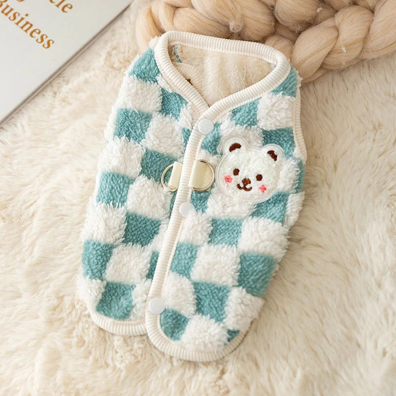 Cute Bear Print Pet Sweater - Plush Winter Jacket for Small Dogs