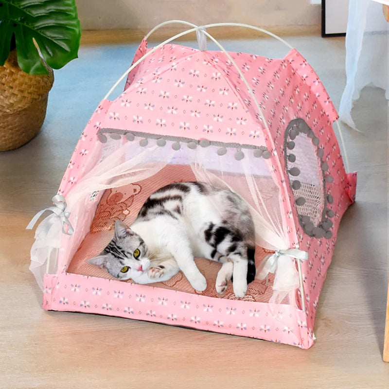Semi-Enclosed Cat Tent Bed - Breathable Velvet Pet House