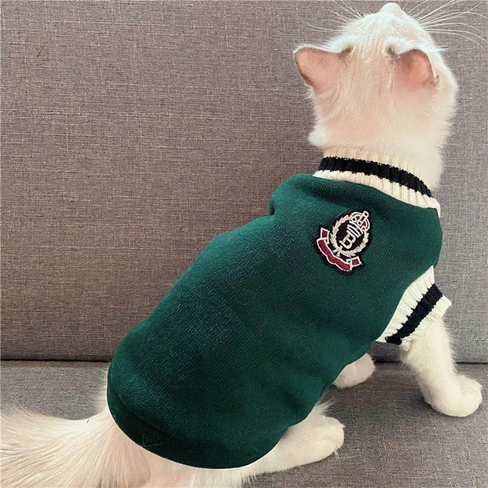 Collegiate Style Pet Vest - Winter Warm Cat & Dog Sweater Jacket