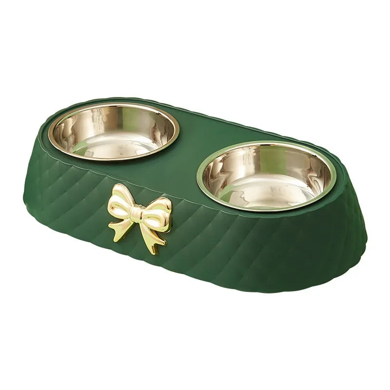 Bowtie Double Pet Bowl - Non-Slip Food and Water Bowls for Dogs and Cats