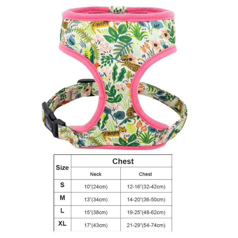 Floral Print Dog Harness and Leash Set - Adjustable Padded Vest for Small to Large Dogs