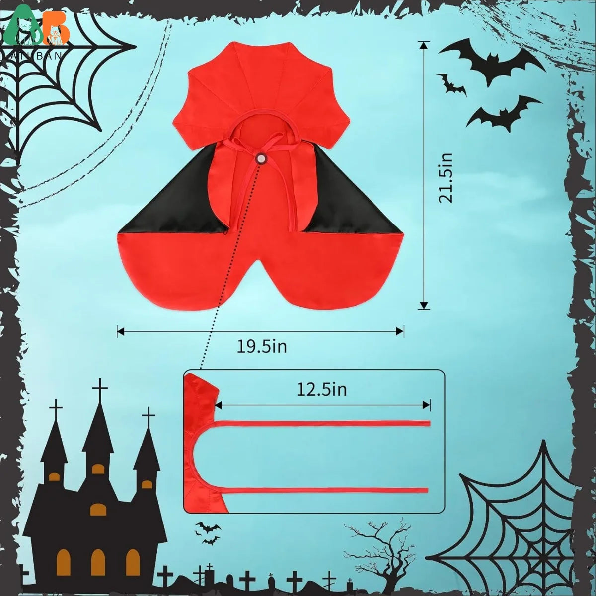 Pet Vampire Cape Costume for Cats and Small Dogs