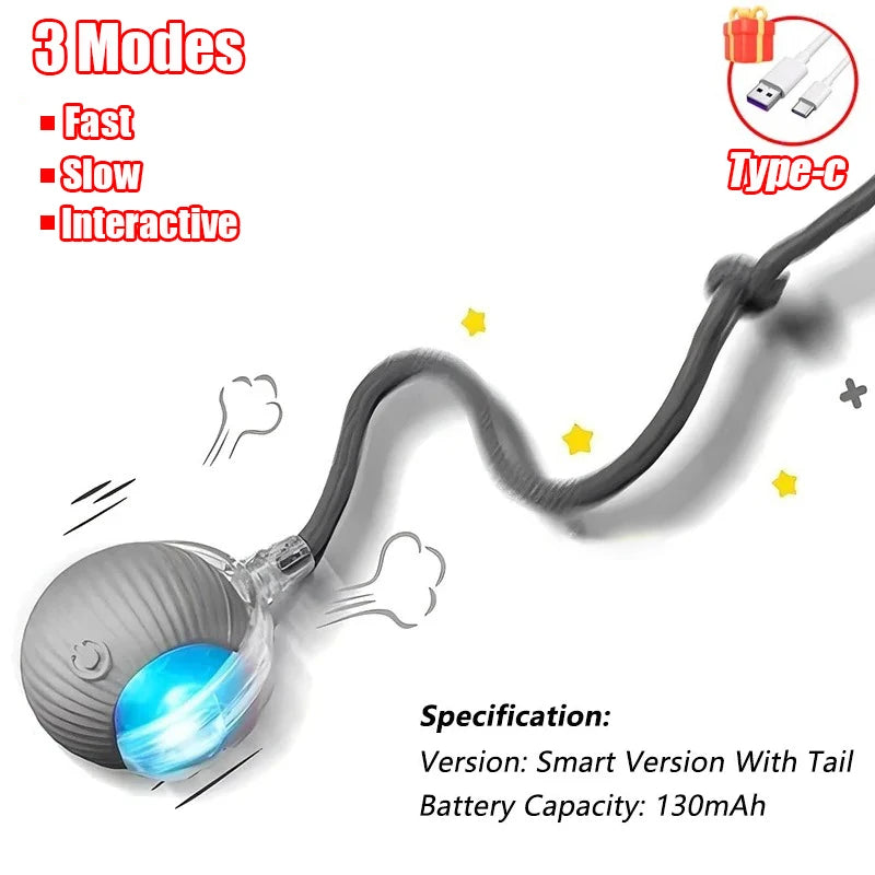 Interactive Cat Ball Toy - Automatic Rolling with Faux Tail