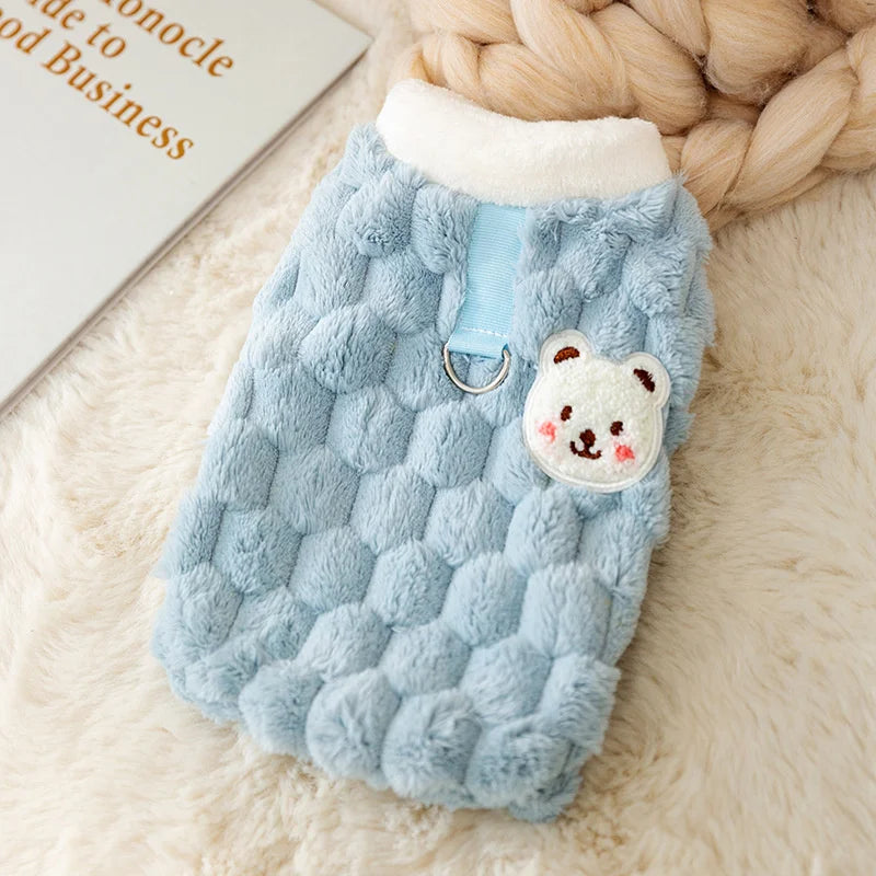 Cute Bear Print Pet Sweater - Plush Winter Jacket for Small Dogs