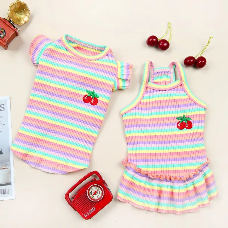 Corduroy Ruffle Striped Vest Dress for Dogs and Cats
