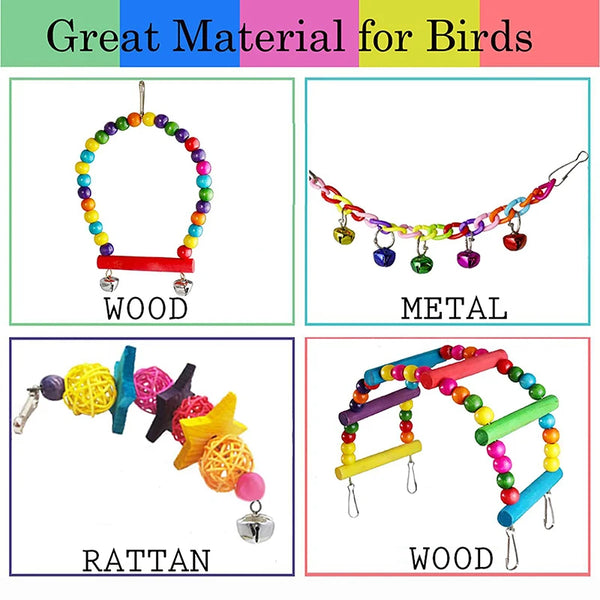 7-Piece Wooden Parrot Toy Set - Complete Bird Cage Entertainment Kit