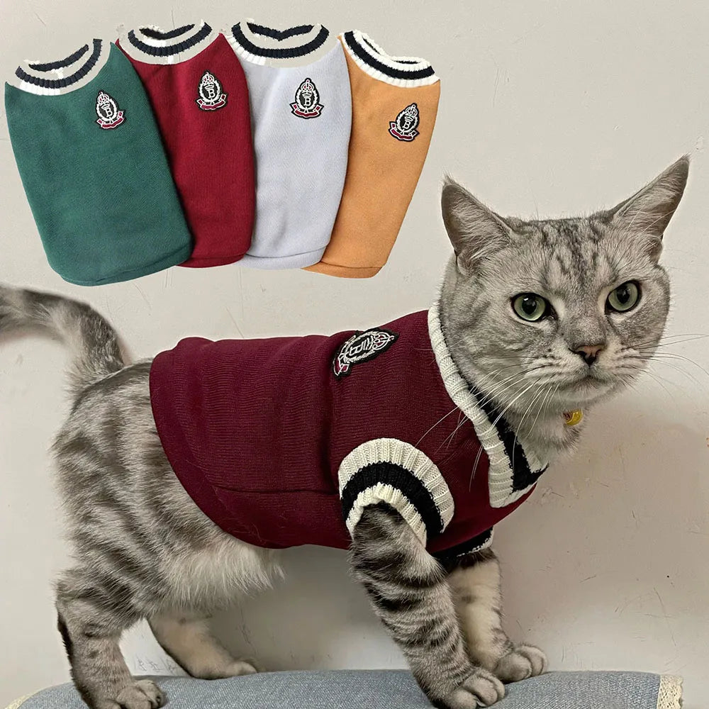 Collegiate Style Pet Vest - Winter Warm Cat & Dog Sweater Jacket