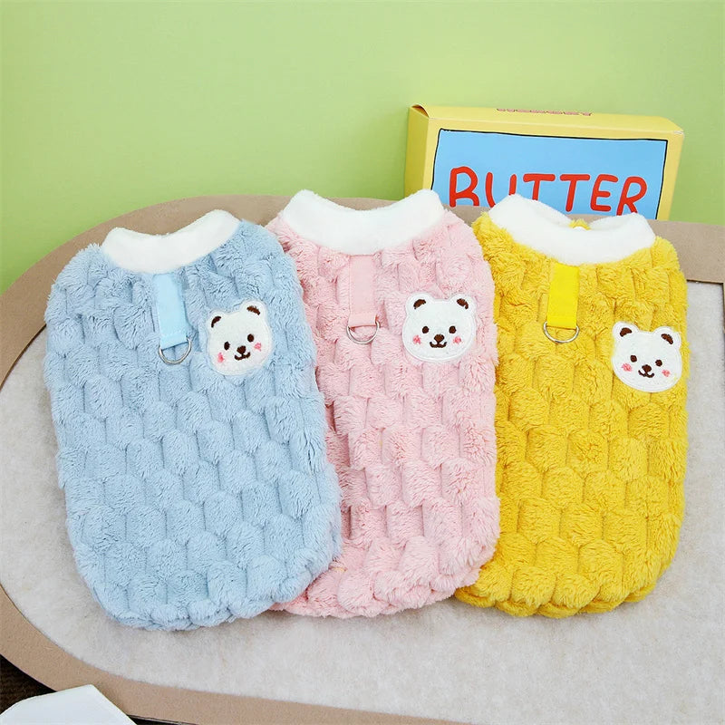 Cute Bear Print Pet Sweater - Plush Winter Jacket for Small Dogs