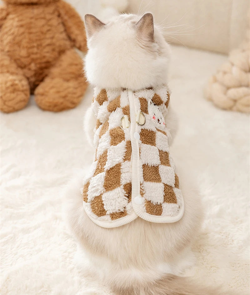 Cute Bear Print Pet Sweater - Plush Winter Jacket for Small Dogs