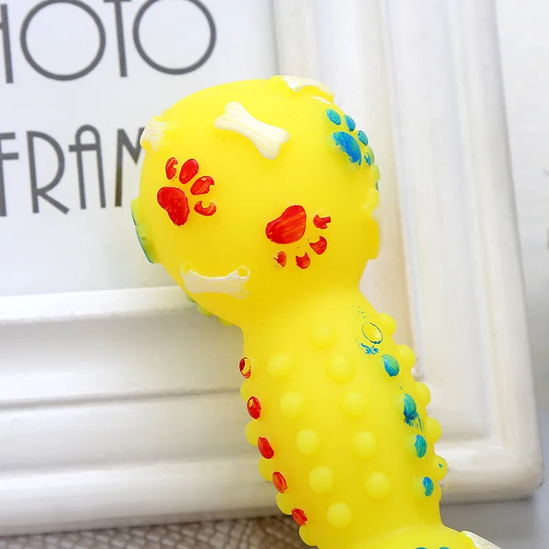 Paw Print Dumbbell Squeaky Dog Toy - Durable PVC Chew Toy for Dogs