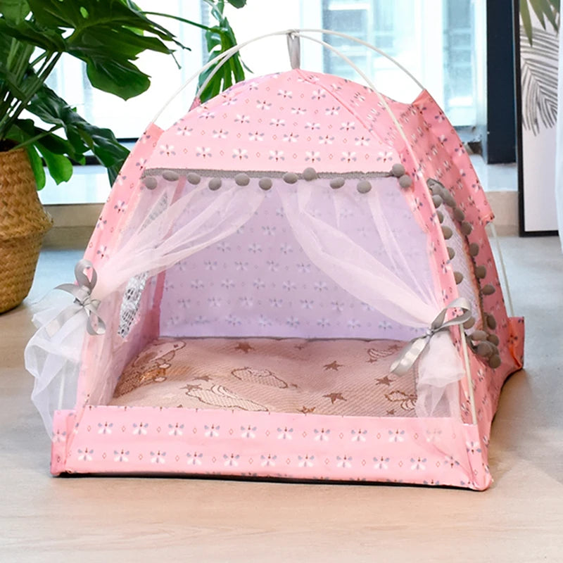 Semi-Enclosed Cat Tent Bed - Breathable Velvet Pet House