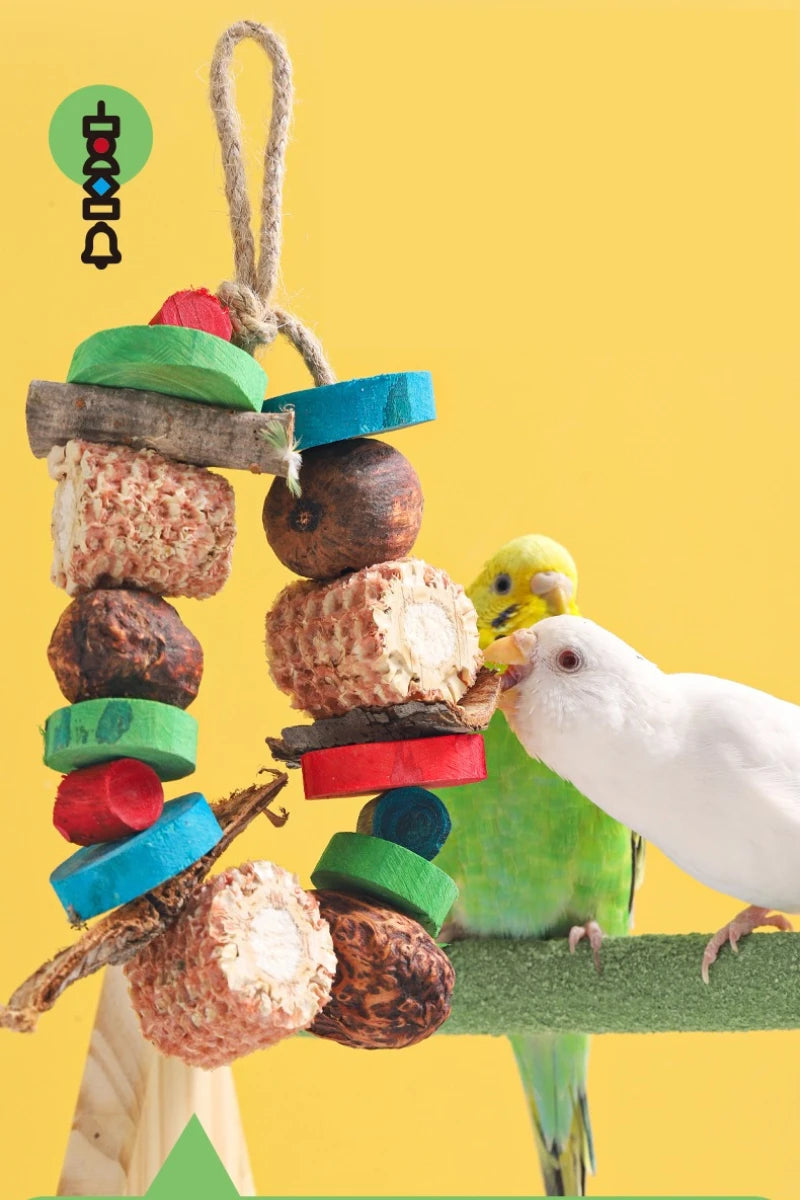Natural Bird Parrot Chewing Toy - Corn Cob & Wood Combination
