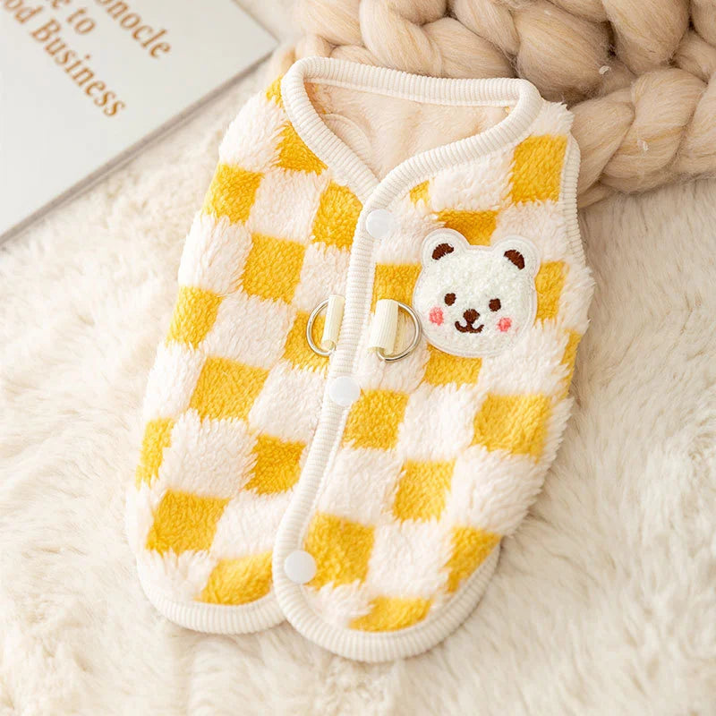 Cute Bear Print Pet Sweater - Plush Winter Jacket for Small Dogs