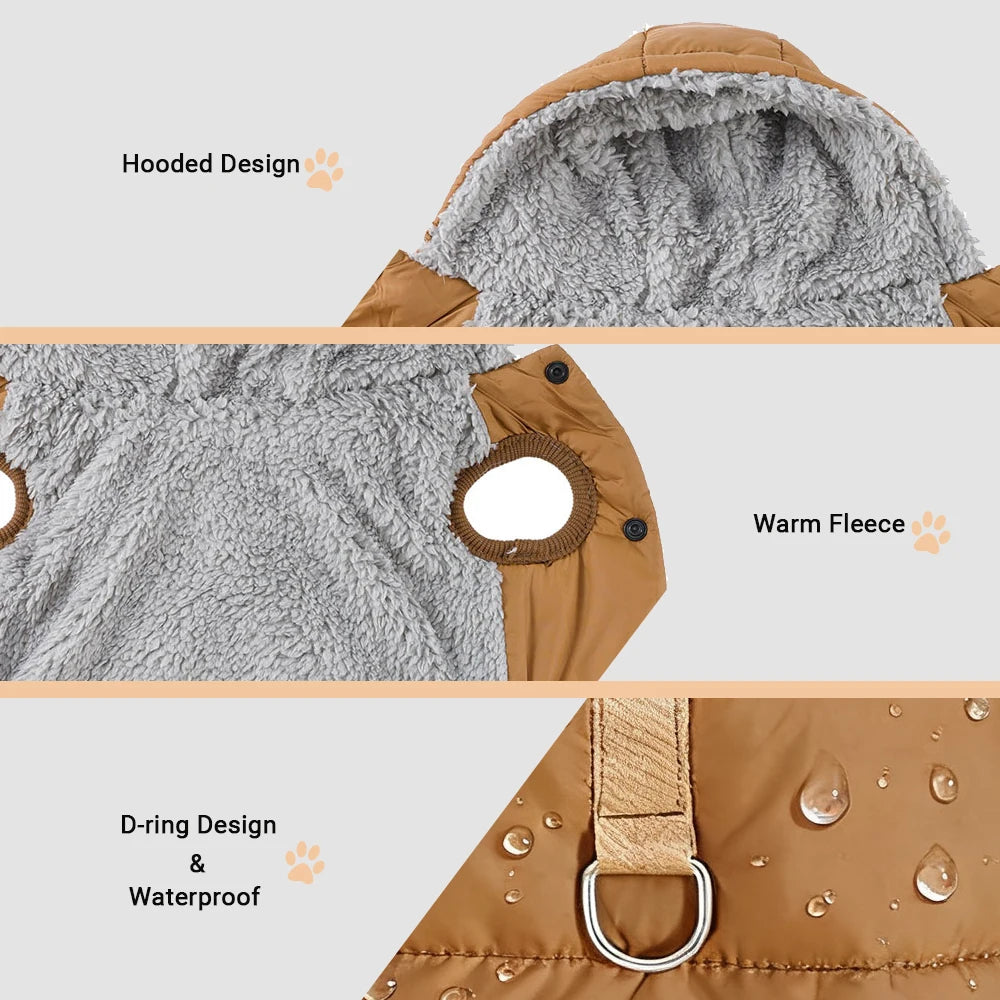 Waterproof Hooded Pet Jacket - Warm Fleece Coat for Small to Medium Dogs & Cats