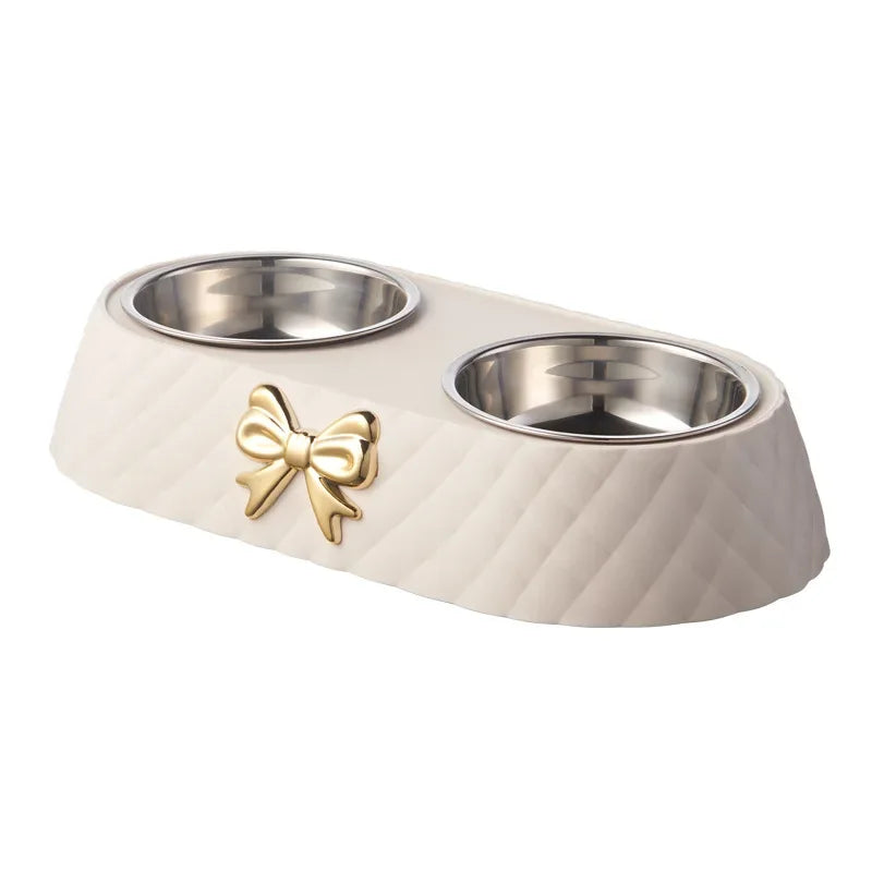 Bowtie Double Pet Bowl - Non-Slip Food and Water Bowls for Dogs and Cats