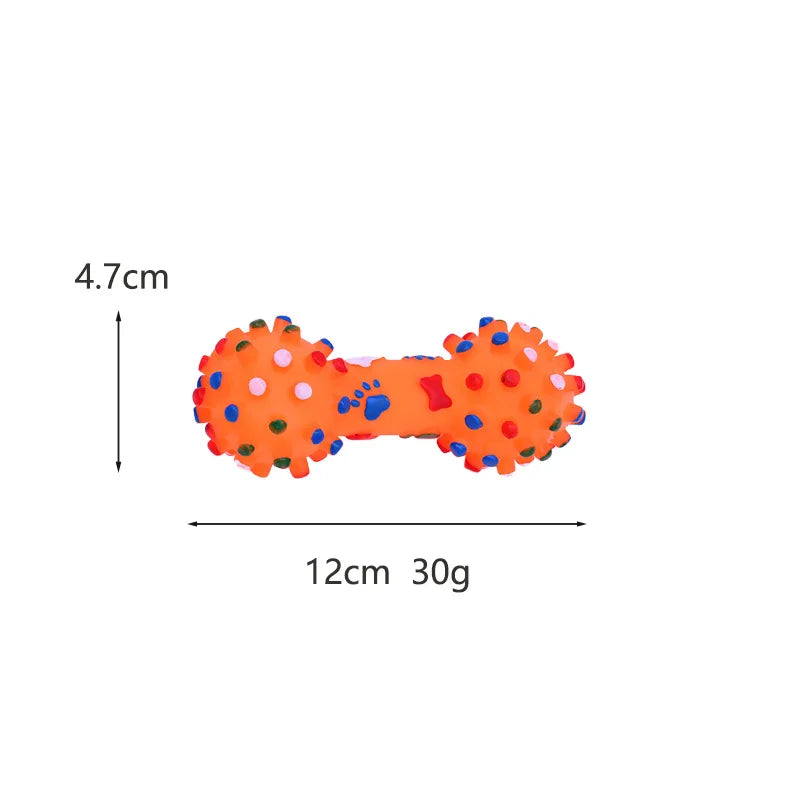 Paw Print Dumbbell Squeaky Dog Toy - Durable PVC Chew Toy for Dogs