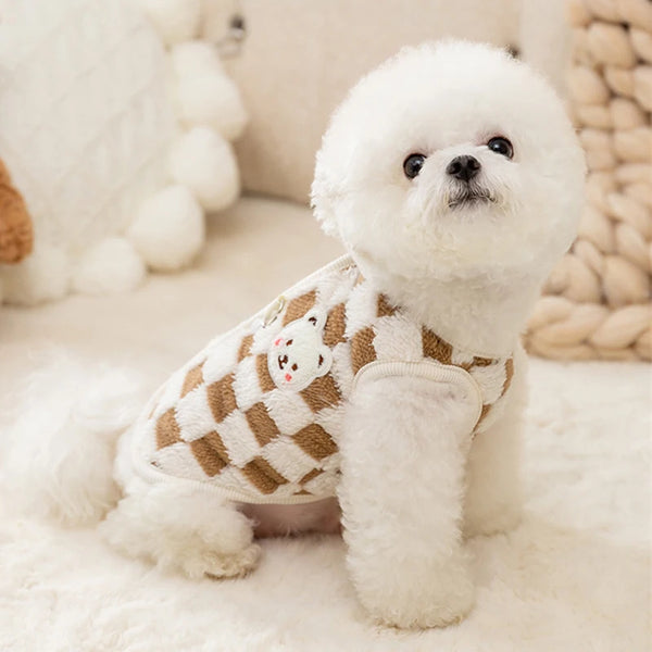 Cute Bear Print Pet Sweater - Plush Winter Jacket for Small Dogs