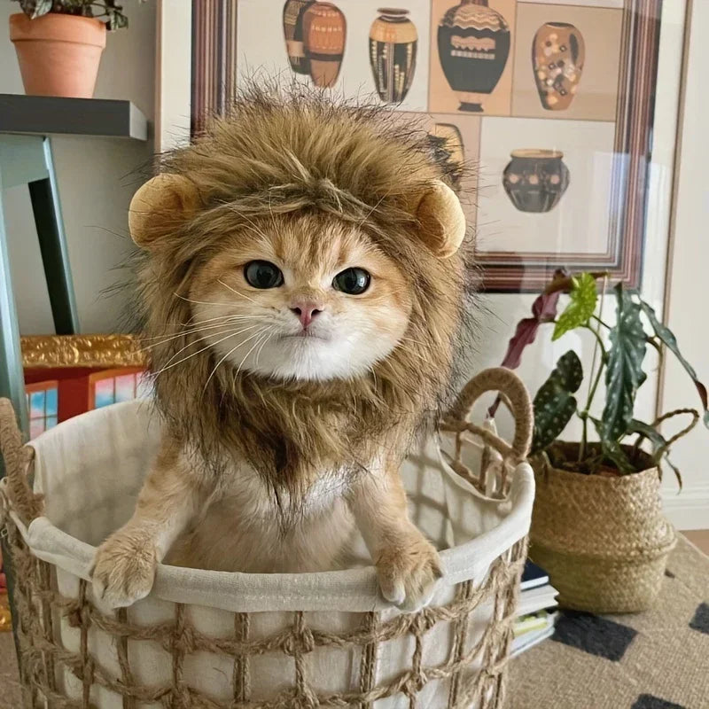 Cat Lion Mane Costume - Adjustable Pet Headgear for Cats and Dogs