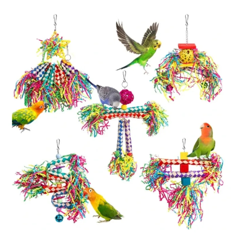 Premium Parrot Toy Set - Natural Wood & Woven Enrichment Toys