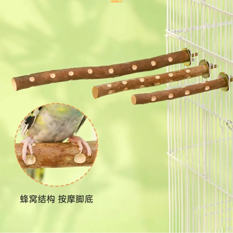 Natural Wood Bird Perch Stand - Paw Grinding Branch for Parakeets, Budgies & Cockatiels