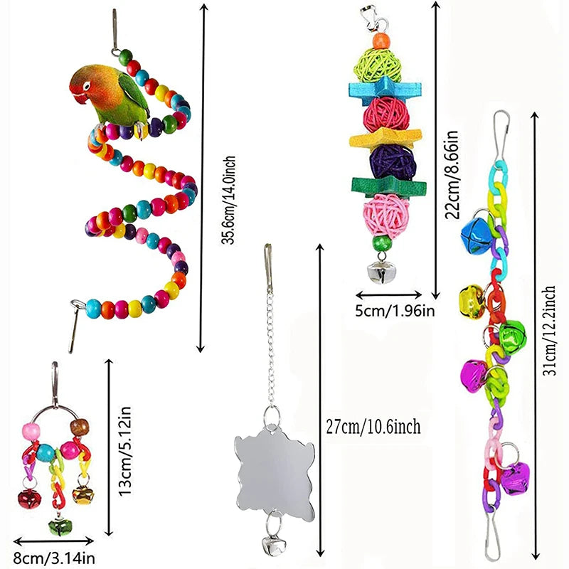 7-Piece Wooden Parrot Toy Set - Complete Bird Cage Entertainment Kit